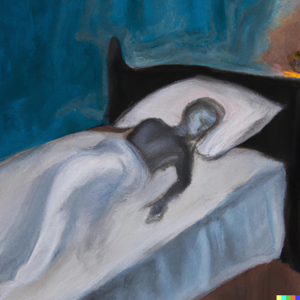 Abstract man sleeping, or dying, in bed