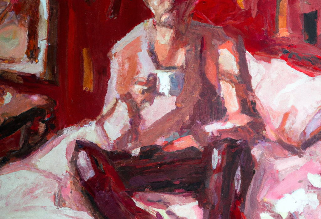 Dall·e 2023 11 17 10. 27. 33 oil painting of a man drinking coffee in bed e1700264777168