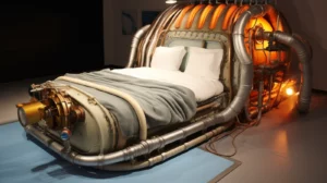 flyingpebble. cozy bed with jet engine attached to it hoses and 7feeccdd 5573 4a01 a5d8 b9a67226376b